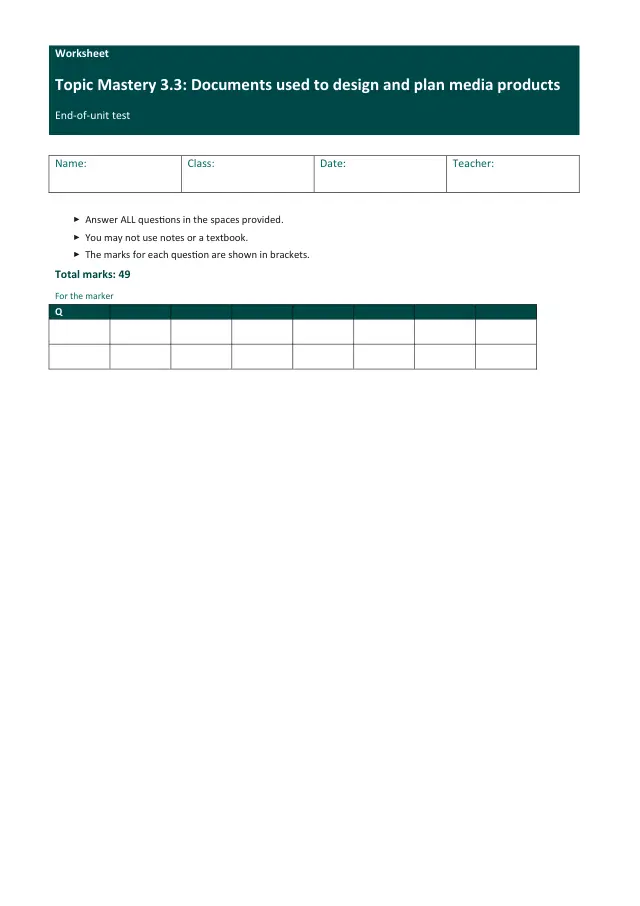Page 1 of the Documents used to design and plan media products preview
