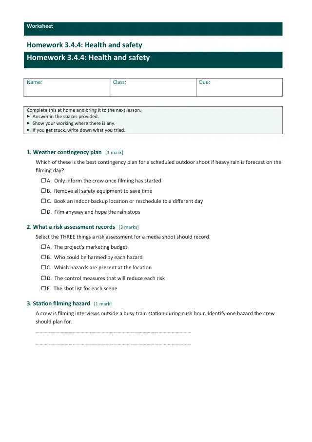Page 1 of the Health and safety preview