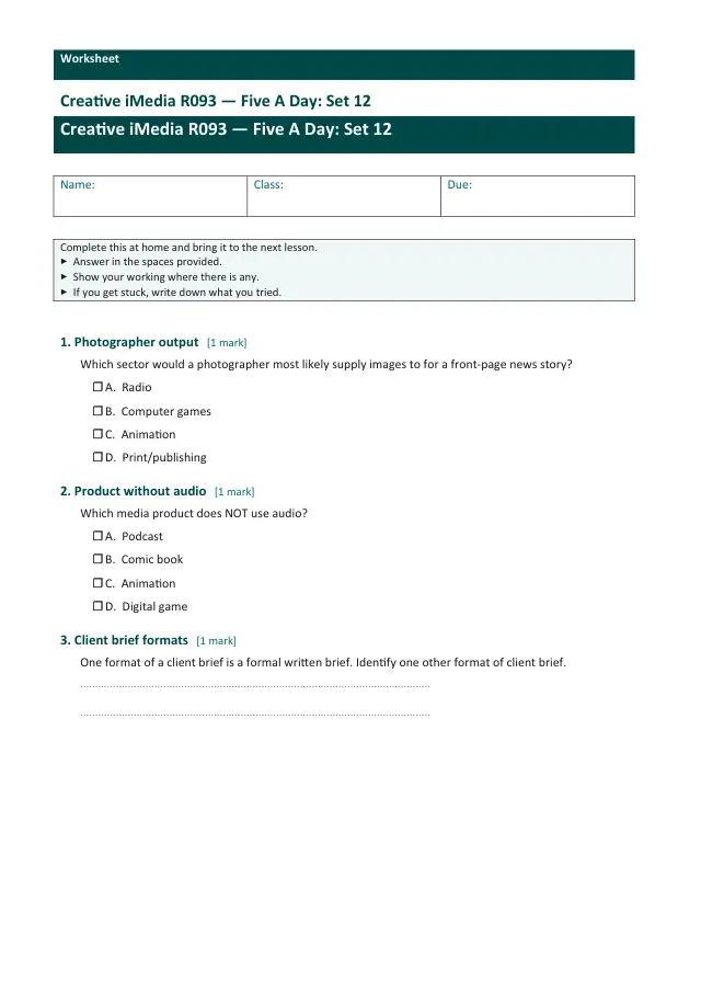 Page 1 of the Creative iMedia R093 — Five A Day - Set 12 preview