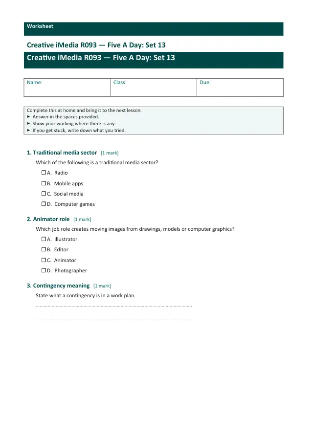 Page 1 of the Creative iMedia R093 — Five A Day - Set 13 preview