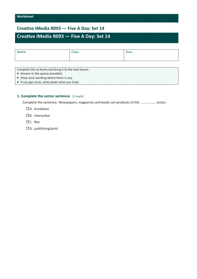 Page 1 of the Creative iMedia R093 — Five A Day - Set 14 preview