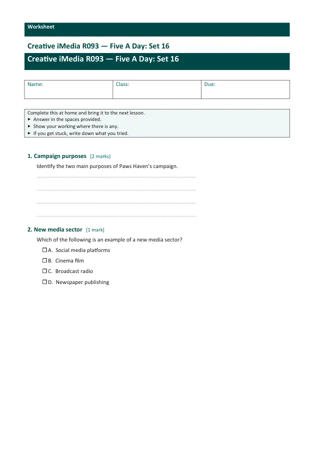 Page 1 of the Creative iMedia R093 — Five A Day - Set 16 preview