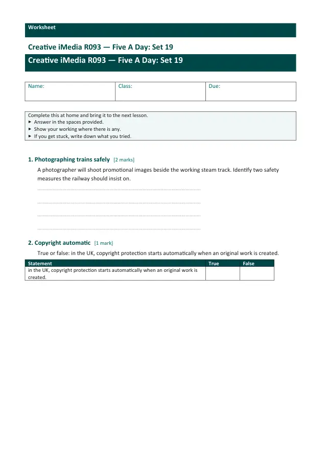 Page 1 of the Creative iMedia R093 — Five A Day - Set 19 preview