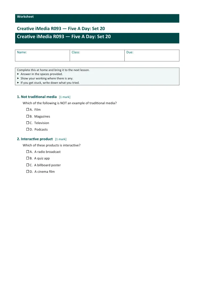 Page 1 of the Creative iMedia R093 — Five A Day - Set 20 preview