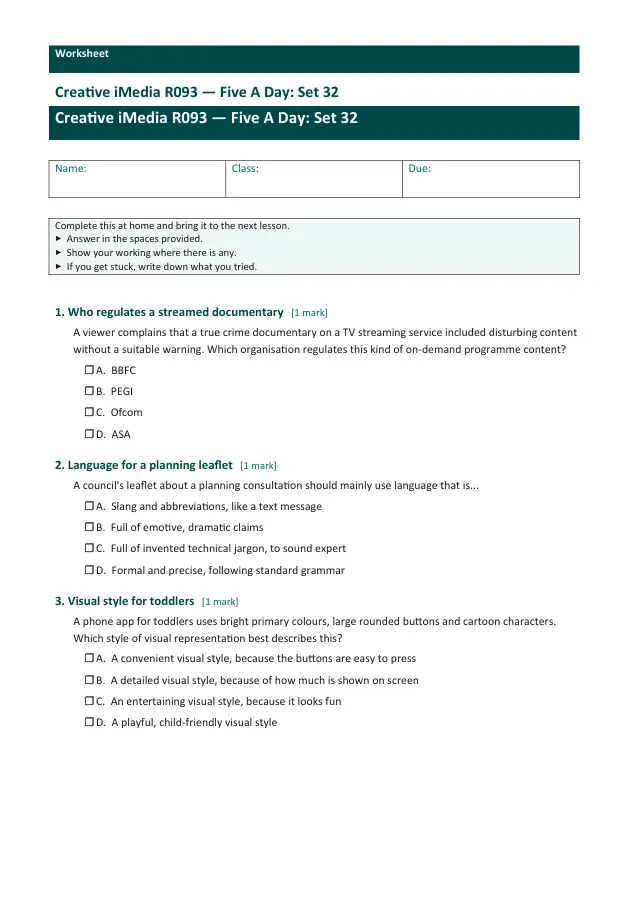 Page 1 of the Creative iMedia R093 — Five A Day - Set 32 preview