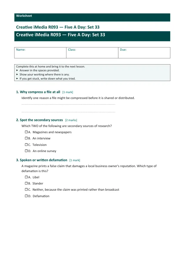 Page 1 of the Creative iMedia R093 — Five A Day - Set 33 preview