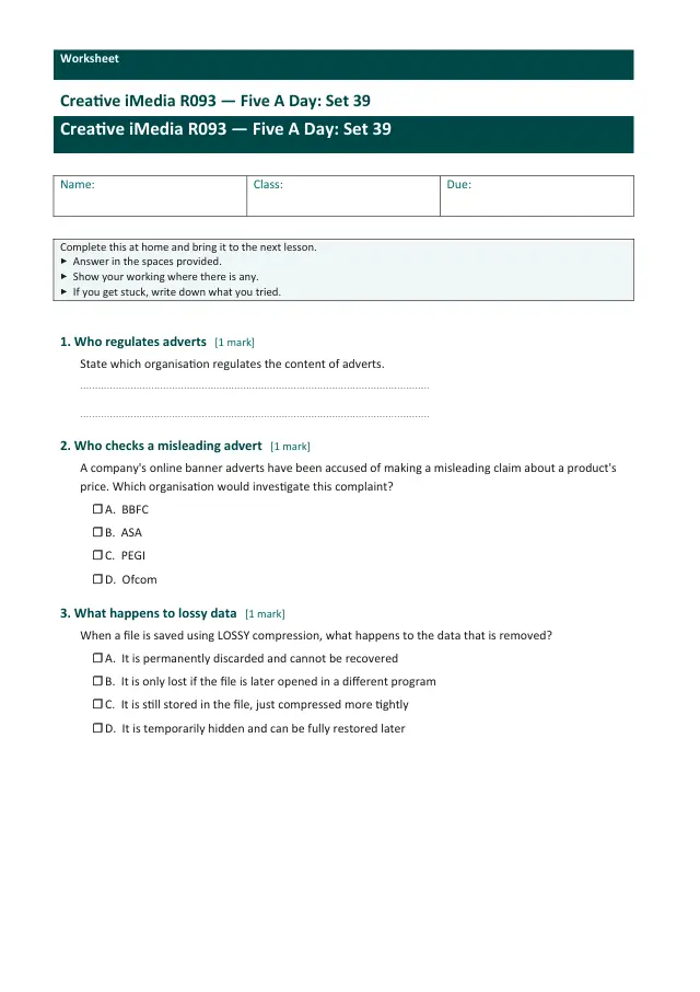 Page 1 of the Creative iMedia R093 — Five A Day - Set 39 preview