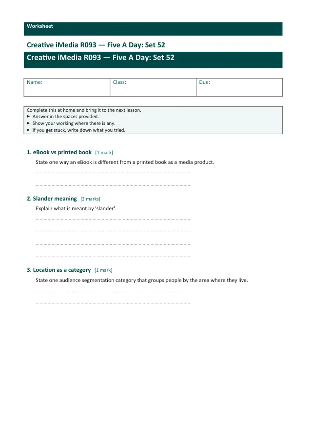Page 1 of the Creative iMedia R093 — Five A Day - Set 52 preview