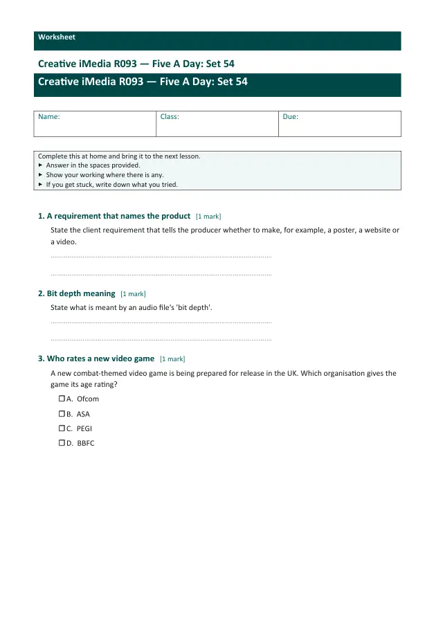 Page 1 of the Creative iMedia R093 — Five A Day - Set 54 preview