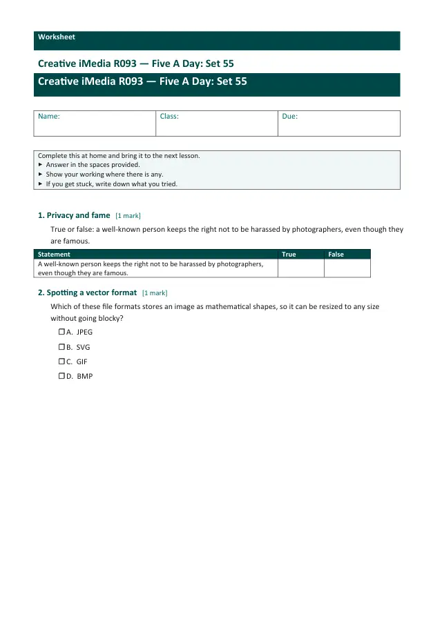 Page 1 of the Creative iMedia R093 — Five A Day - Set 55 preview