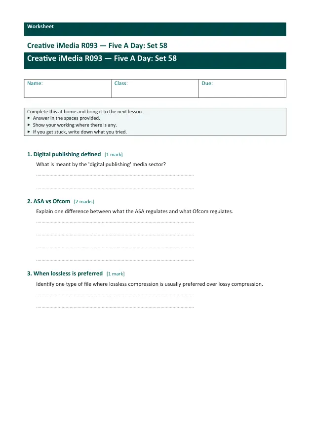 Page 1 of the Creative iMedia R093 — Five A Day - Set 58 preview