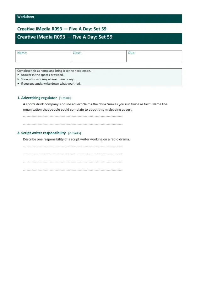Page 1 of the Creative iMedia R093 — Five A Day - Set 59 preview