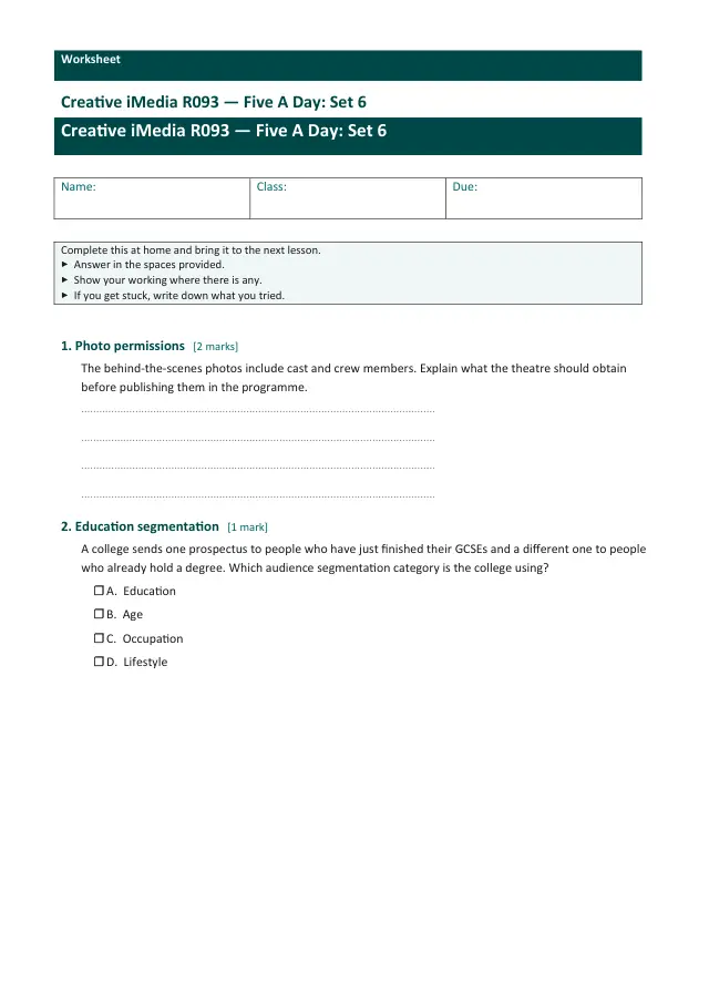 Page 1 of the Creative iMedia R093 — Five A Day - Set 6 preview
