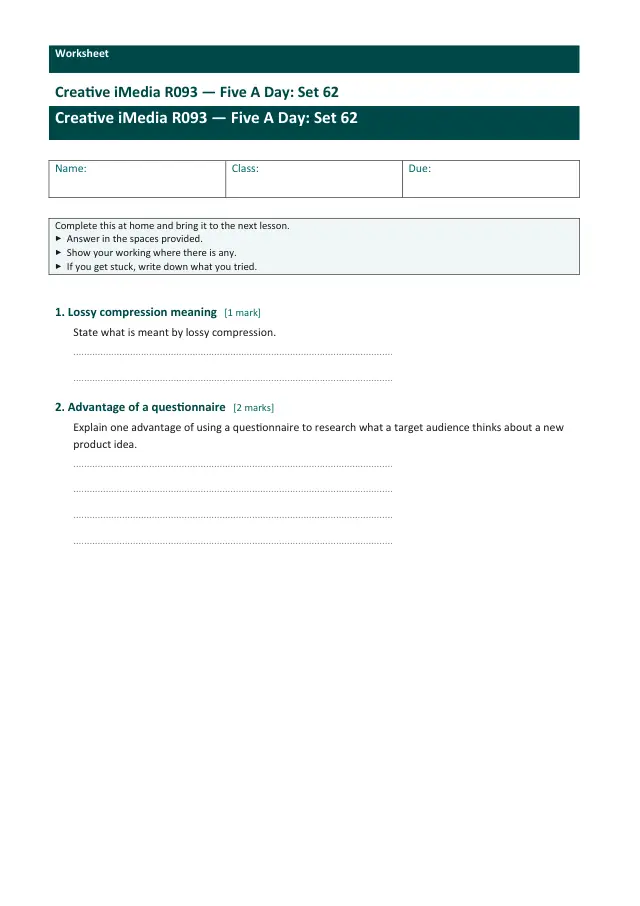 Page 1 of the Creative iMedia R093 — Five A Day - Set 62 preview
