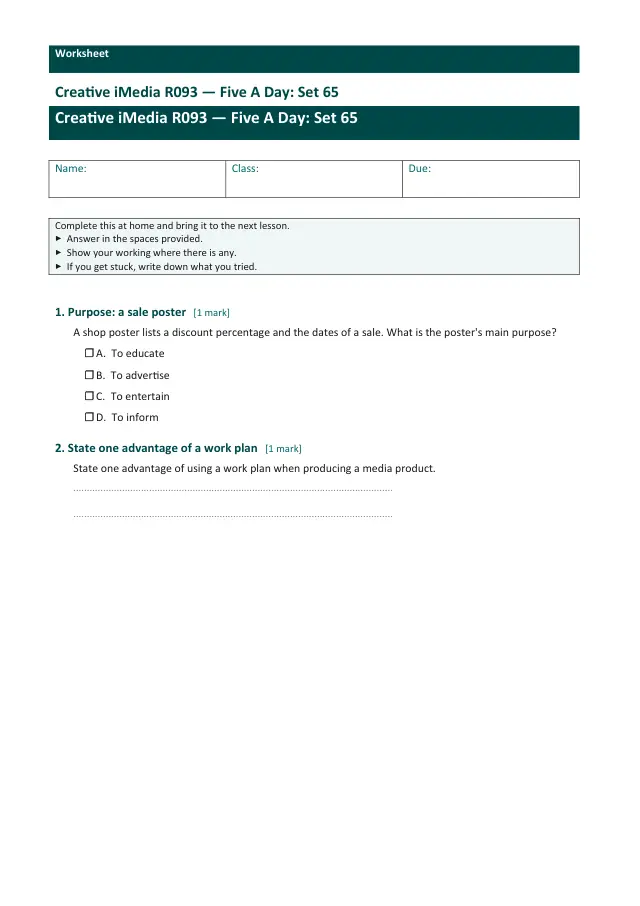 Page 1 of the Creative iMedia R093 — Five A Day - Set 65 preview