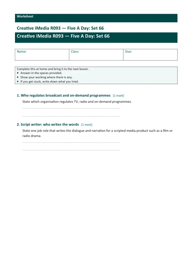 Page 1 of the Creative iMedia R093 — Five A Day - Set 66 preview