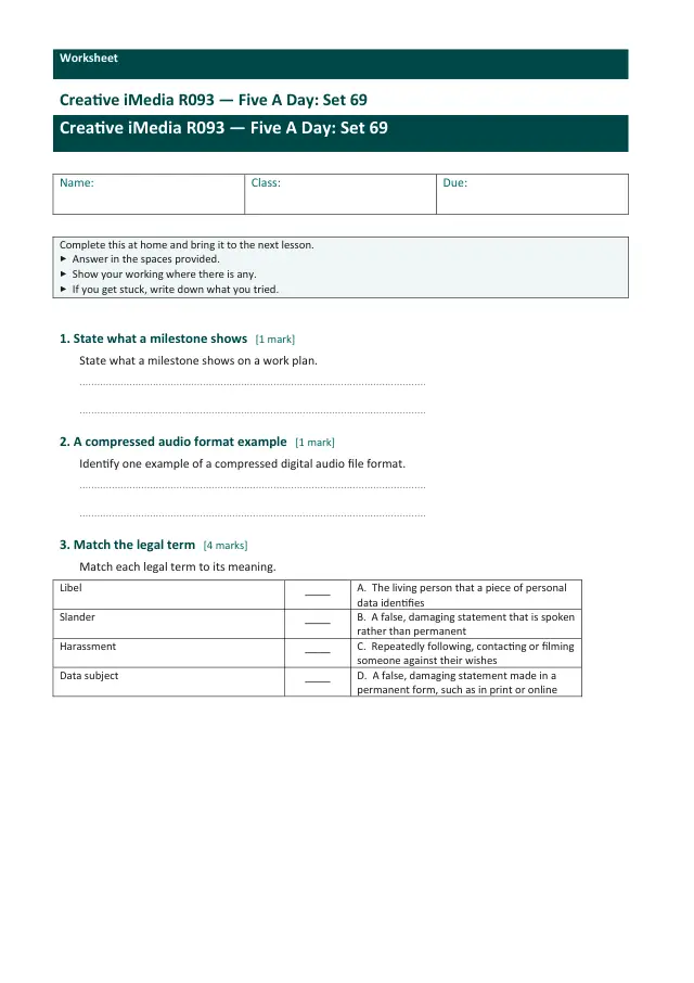 Page 1 of the Creative iMedia R093 — Five A Day - Set 69 preview