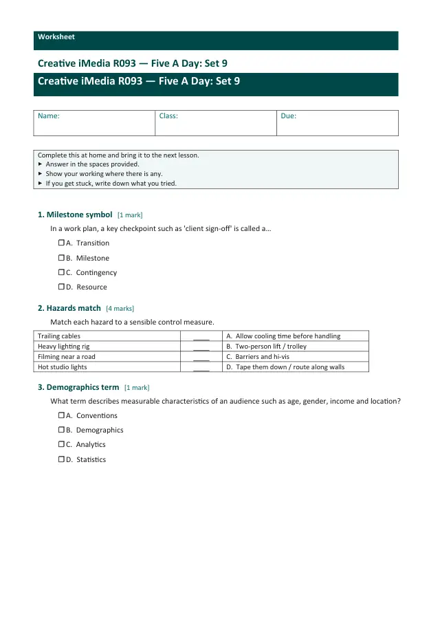 Page 1 of the Creative iMedia R093 — Five A Day - Set 9 preview