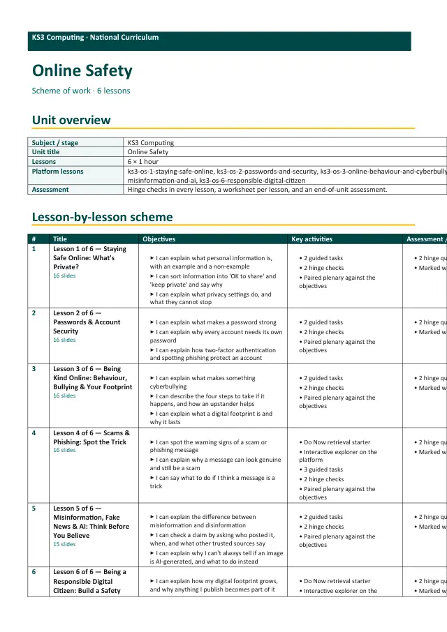 Page 1 of the Online Safety preview