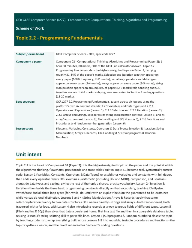 Page 1 of the Programming Fundamentals preview