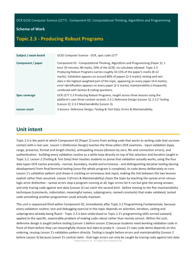 Page 1 of the Producing Robust Programs preview