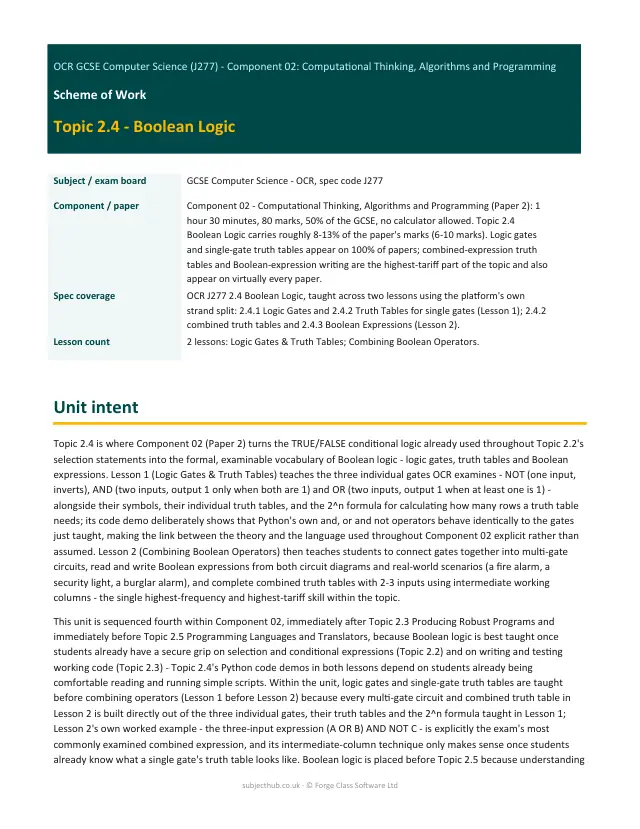 Page 1 of the Boolean Logic preview